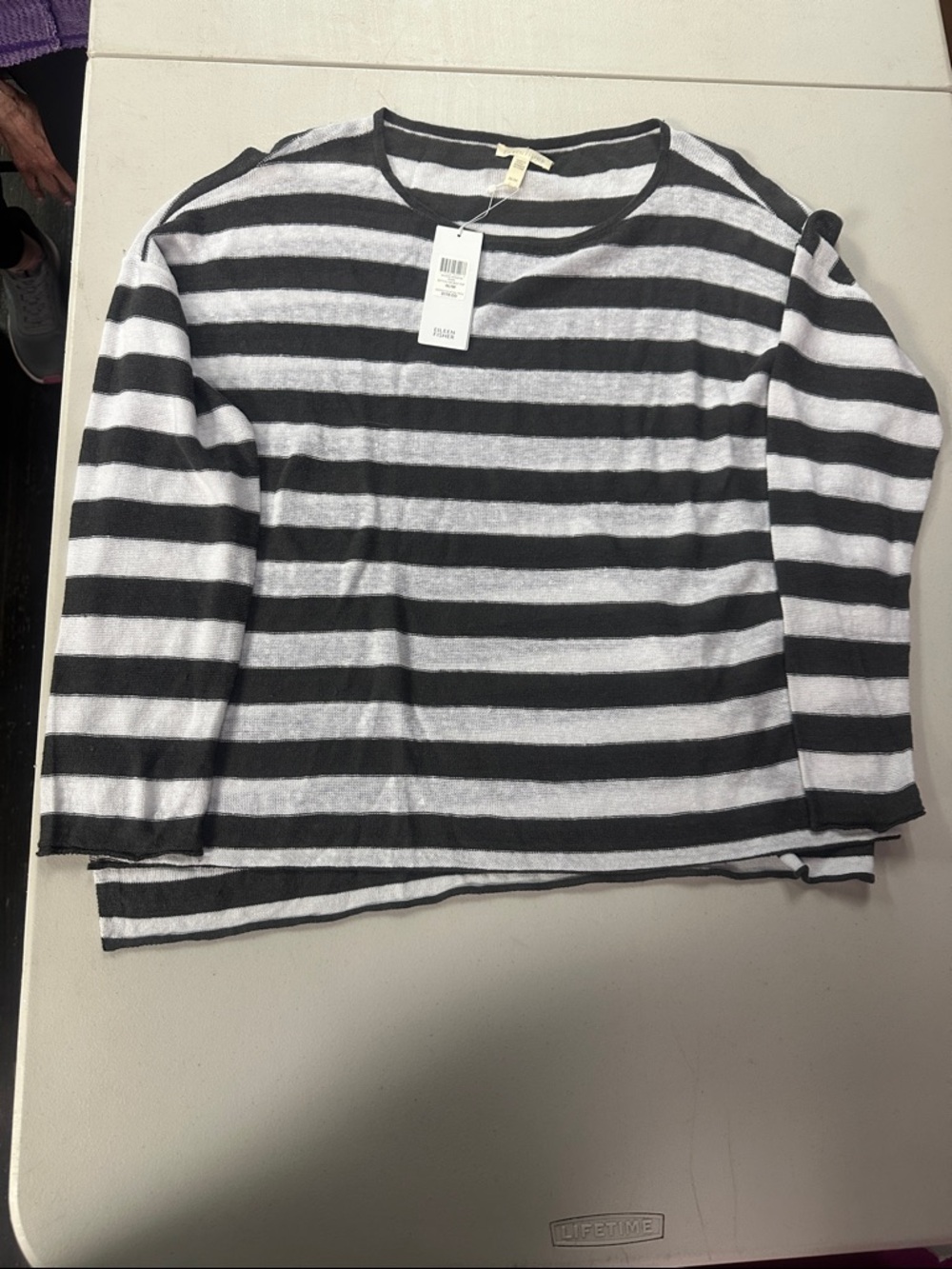 Eileen Fisher Black and White Striped Long Sleeve Tee NWT Medium